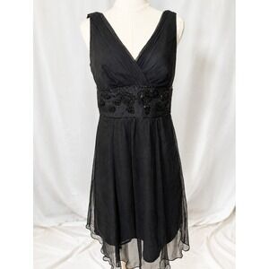 Monsoon Black Silk Chiffon Dress UK 10 Beaded Floral Y2K Romantic Goth US 10